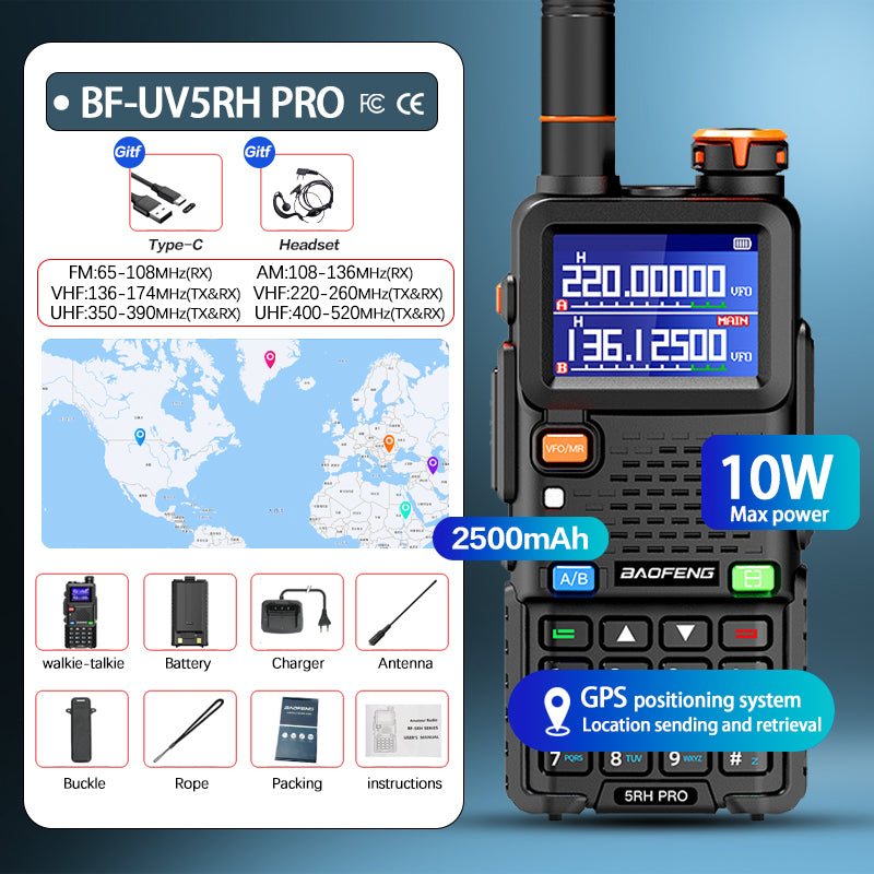 Baofeng UV-5RH Pro ham radio antenna and battery view