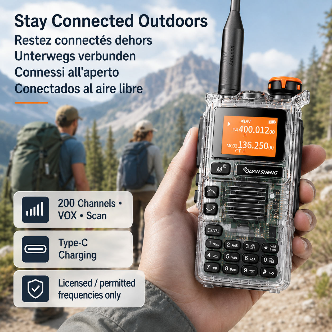 QUANSHENG UV-K5(99) Multi-Band Walkie Talkie - USB-C Version side view