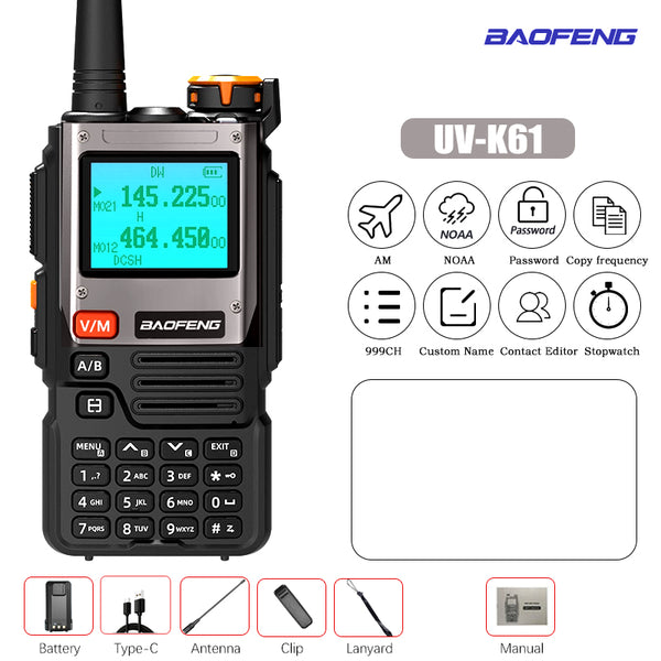 Baofeng UV-K61 Multi-Band Walkie Talkie with Wireless Freq Copy, 999CH, Type-C Charger | UHF/VHF, NOAA | Compatible with UV-5R/U