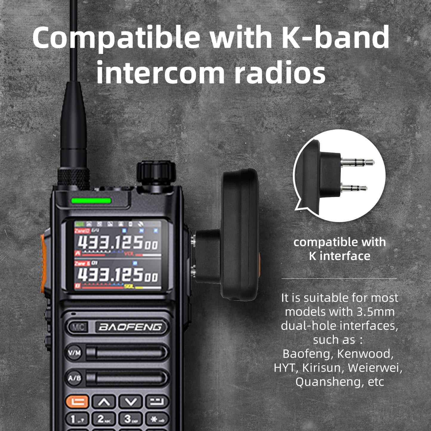 Wireless intercom headset with Bluetooth adapter compatibility view