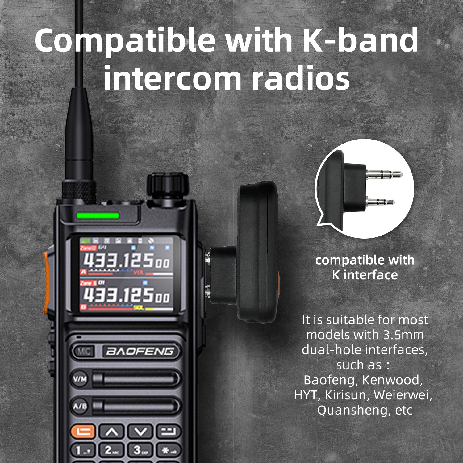 Wireless intercom headset with Bluetooth adapter compatibility view