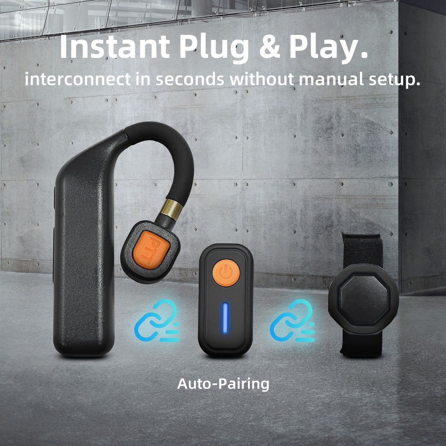 Wireless intercom headset with Bluetooth adapter in-use view