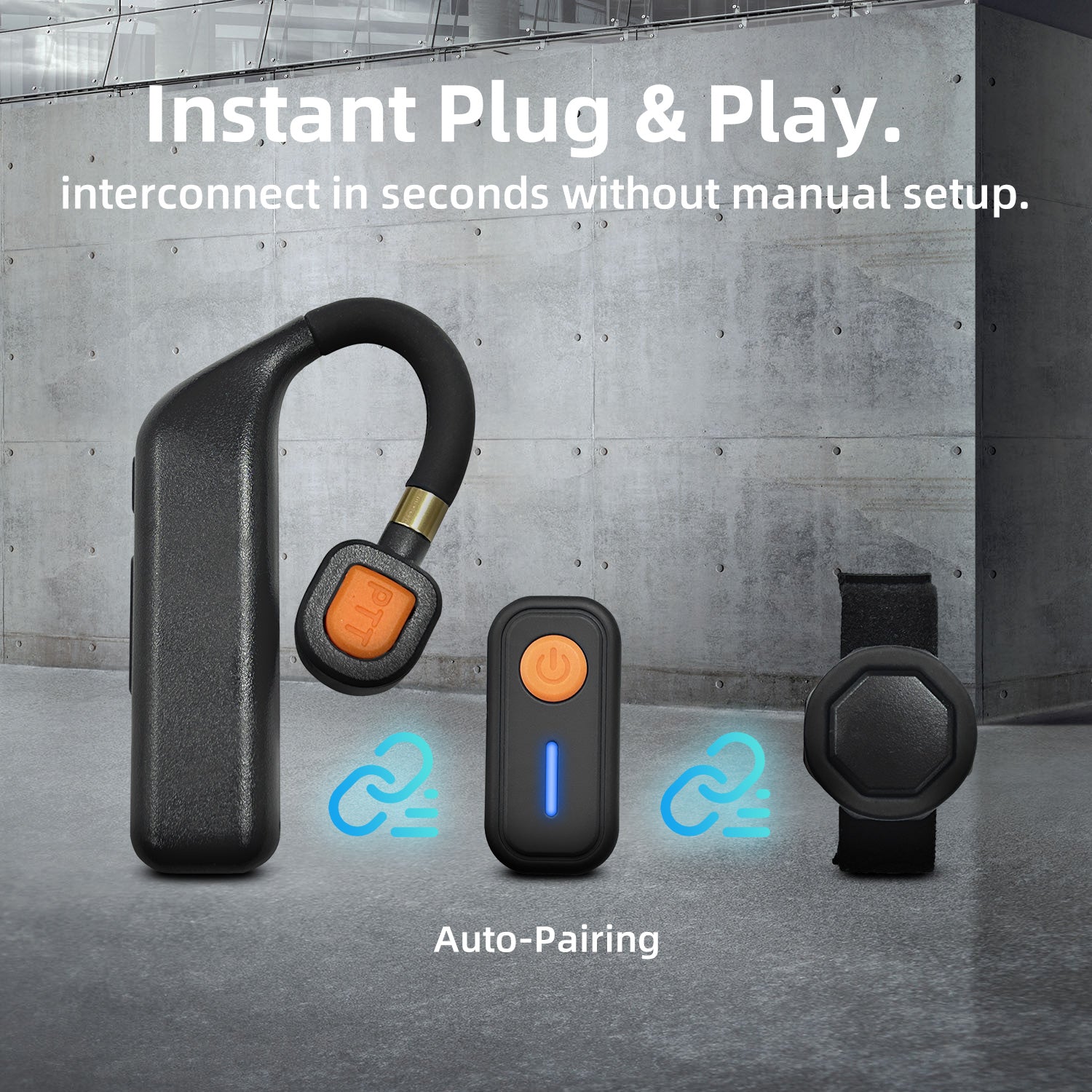 Wireless intercom headset with Bluetooth adapter in-use view
