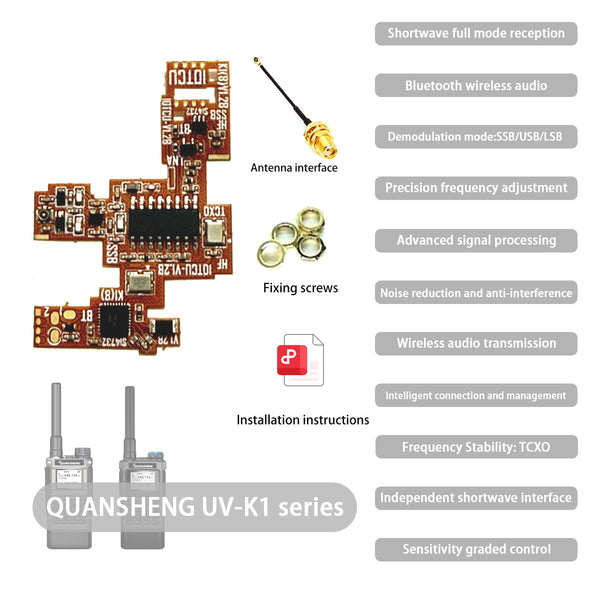 IOTCU V1.2B Bluetooth & Shortwave SSB PCB Mod Kit for Quansheng UV-K1 K18 Walkie Talkie, HF AM FM SSB USB LSB Upgrade Board