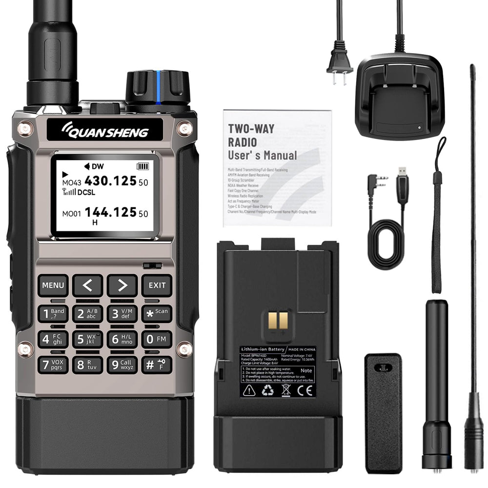 QUANSHENG UV-K1 (8) Amateurfunk-Handfunkgerät, 2500mAh Akku, Mehrband-Walkie-Talkie mit Flugfunkempfang, NOAA-Wetter, drahtlose Frequenzkopie, Typ-C-Ladeanschluss, 200 Kanäle, Funkgerät mit großer Reichweite