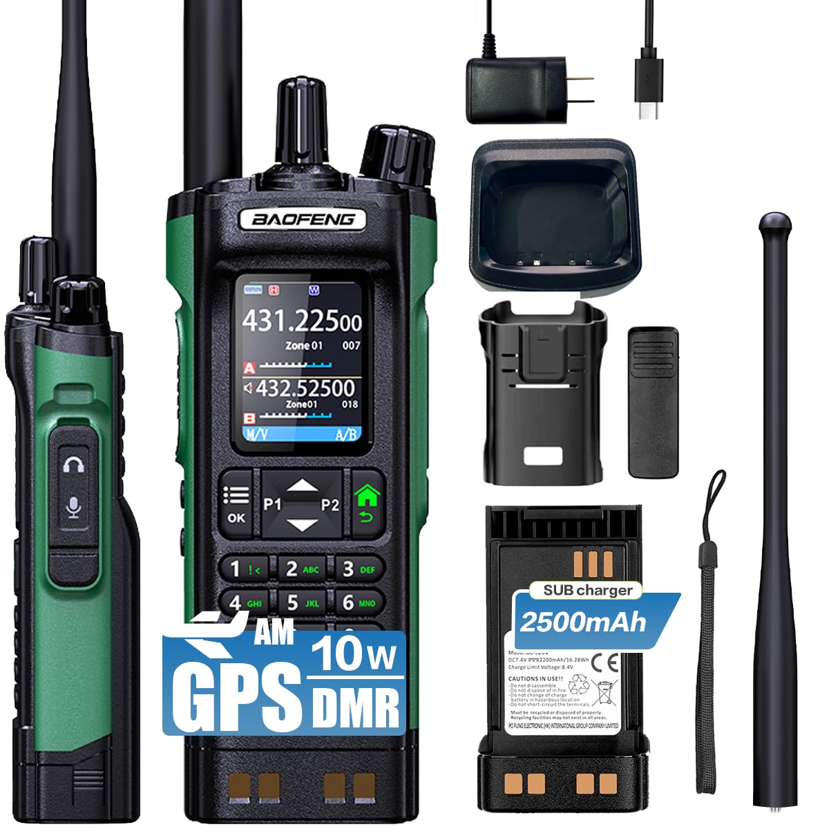 Baofeng DM-32UV DMR radio antenna and battery view