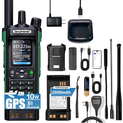 BAOFENG UV-32 Ham Radio 10W Long Range Handheld with GPS, Bluetooth App Programming, Waterproof Speaker Mic & 3 Antennas Kit, USB-C Rechargeable Dual Band Two Way Radio NOAA Weather Scan for Survival