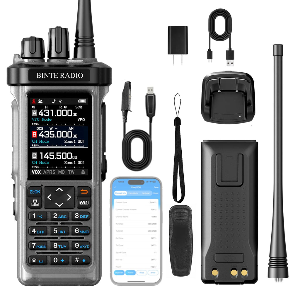BINTERADIO 9000 Amateurfunk Handfunkgerät mit GPS APRS, Bluetooth App-Programmierung, Multiband-Funkgerät mit großer Reichweite, Spektrumanalysator, USB-C wiederaufladbar, AM/FM/SW RX, Walkie-Talkie für Erwachsene