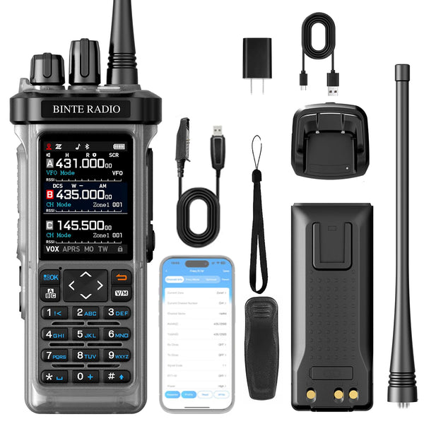 BINTERADIO 9000 Amateurfunk Handfunkgerät mit GPS APRS, Bluetooth App-Programmierung, Multiband-Funkgerät mit großer Reichweite, Spektrumanalysator, USB-C wiederaufladbar, AM/FM/SW RX, Walkie-Talkie für Erwachsene