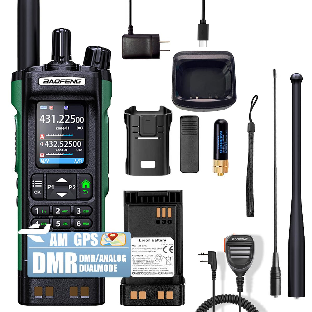 Baofeng DM-32UV DMR Funkgerät GPS APRS, [Pro Tactical Kit] mit wasserdichtem Mikrofon, NA-771 Langstrecken- und Stubby-Antennen, USB-C Dual-Band Ham Walkie Talkie, 10W