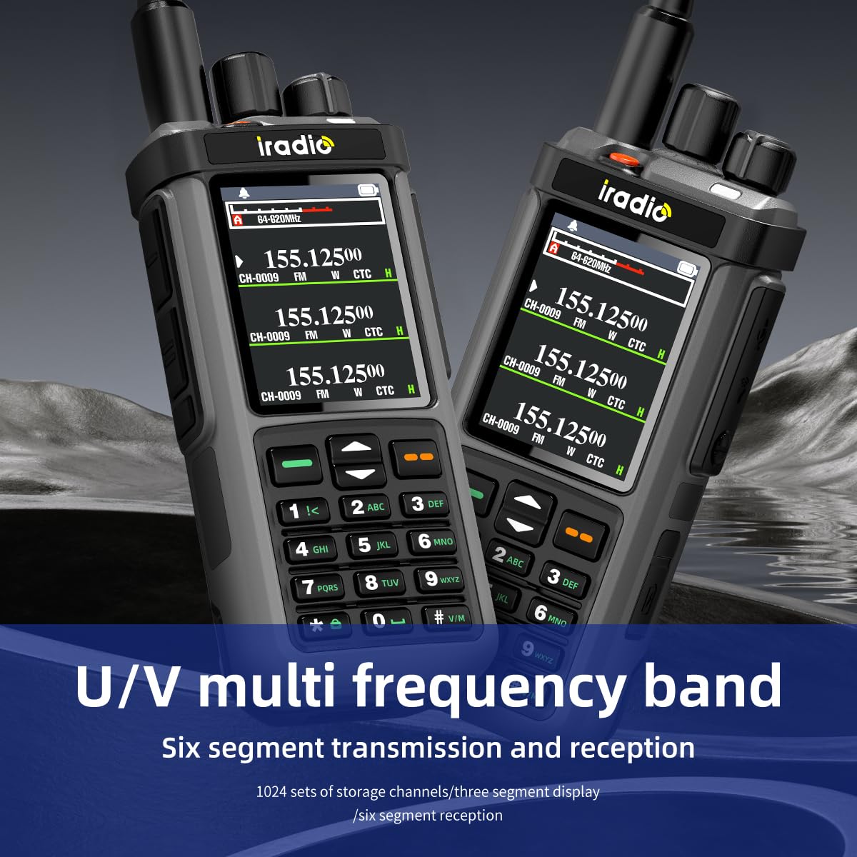 SHJ iRadio UV-98 Plus ham radio display and keypad detail