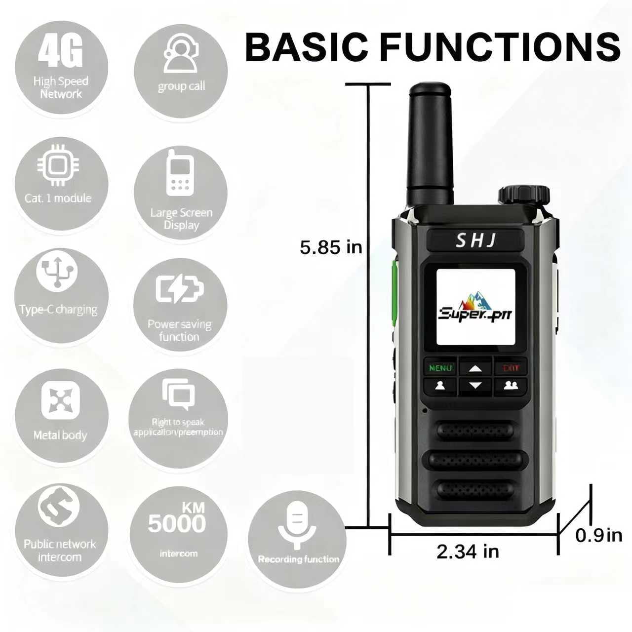 Mini 4G LTE PoC walkie talkie display and controls detail