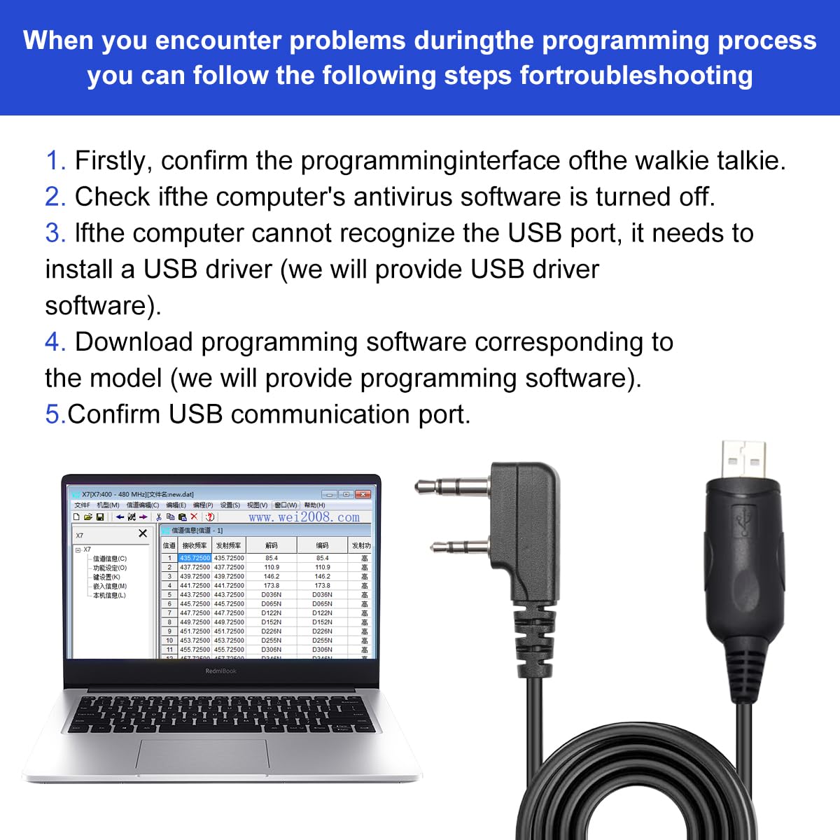 QUANSHENG USB programming cable USB-C charging detail