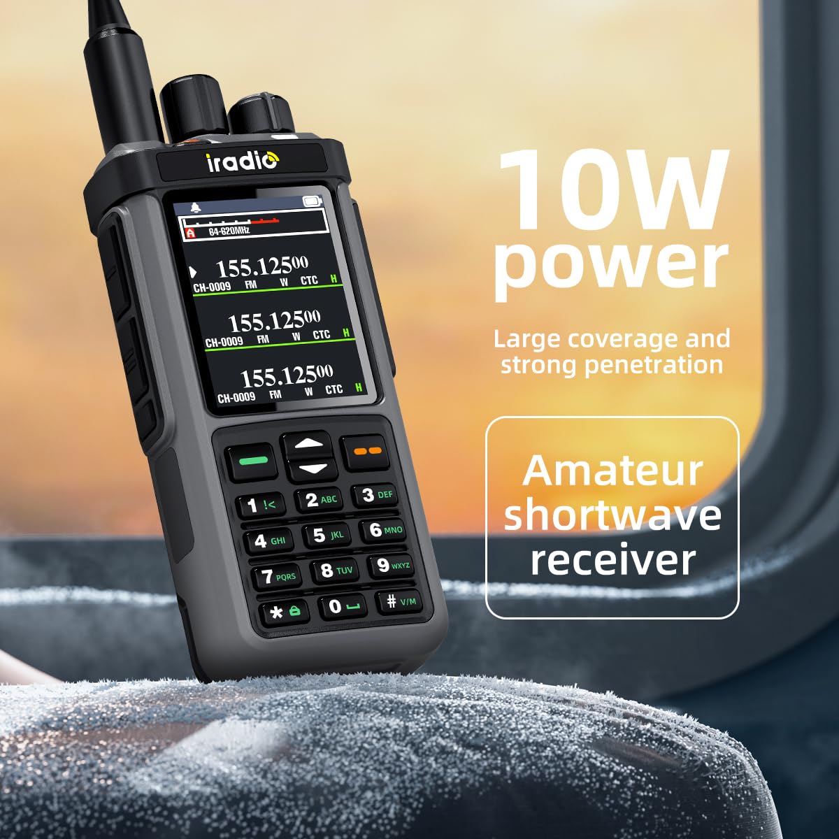 SHJ iRadio UV-98 Plus ham radio antenna and battery view