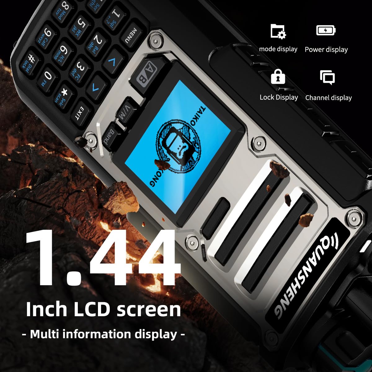 QUANSHENG UV-TK11 walkie talkie antenna and battery view