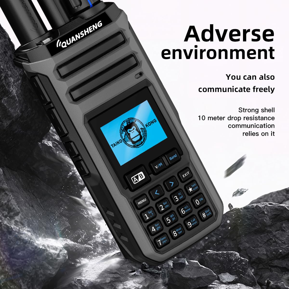 QUANSHENG UV-TK11 walkie talkie antenna and battery view