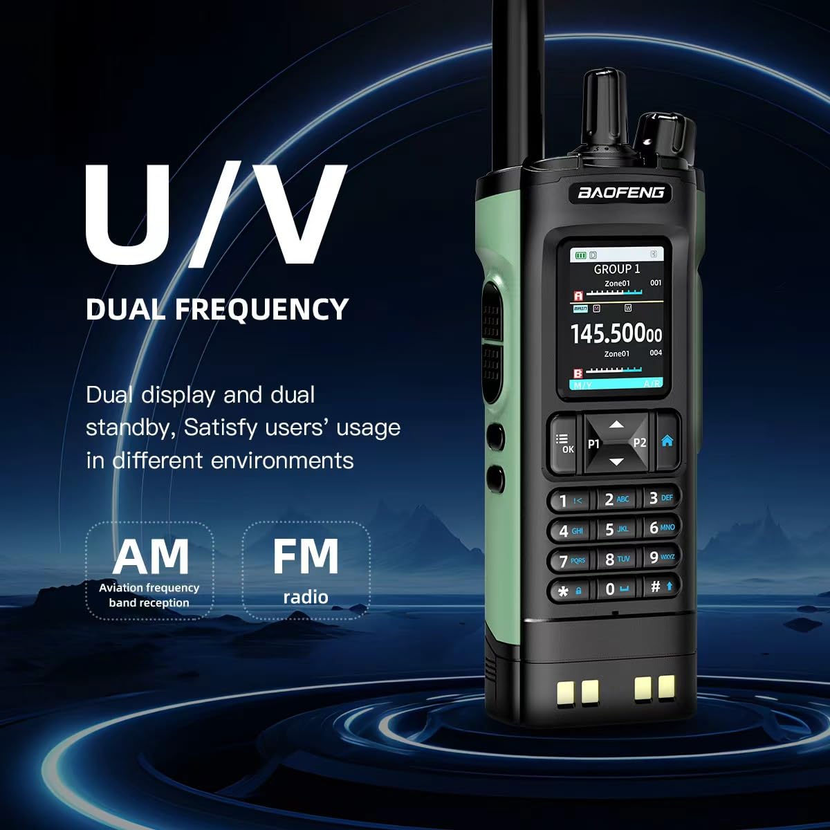 Baofeng UV-32 ham radio antenna and battery view
